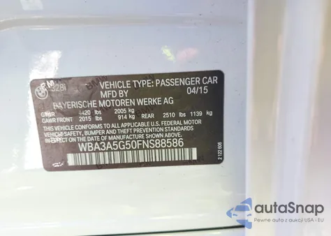 2015 BMW 328I from USA, damaged, VIN WBA3A5G50FNS88586